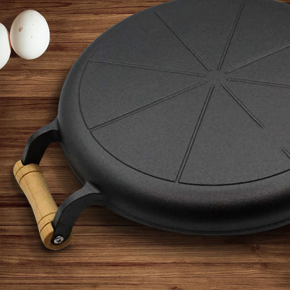 SOGA 2X 35cm Cast Iron Frying Pan Skillet Steak Sizzle Fry Platter With Wooden Handle No Lid • LUZ-ZPaiB8X2