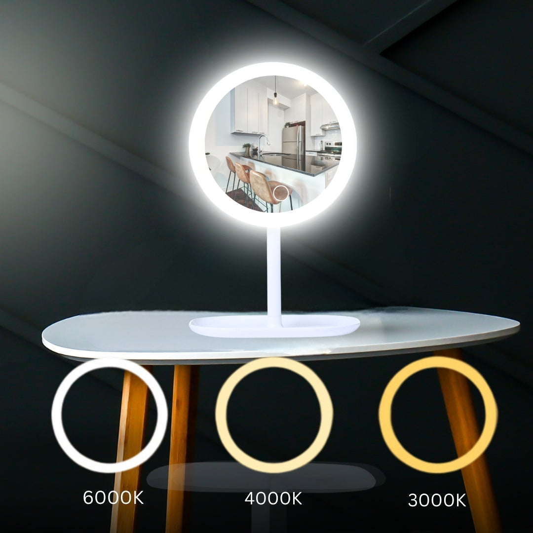 SOGA 2X 26cm White Round Smart LED Makeup Bedroom Table Vanity Mirror Tricolor w/ 5x Magnification LUZ-MirrorE7X2