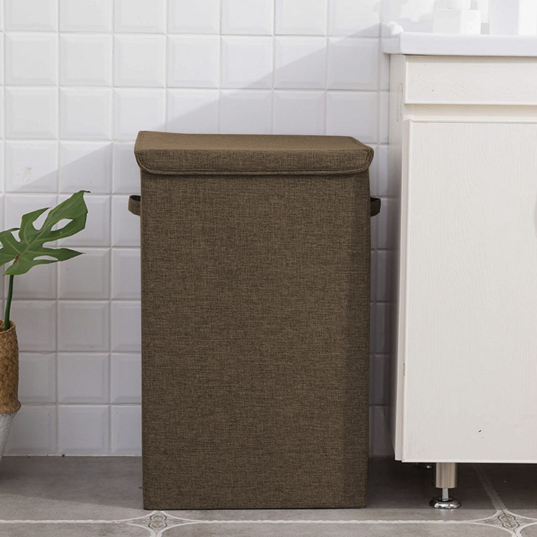 SOGA Coffee Large Collapsible Laundry Hamper Storage Box Foldable Canvas Basket Home Organiser Decor • LUZ-SBox106