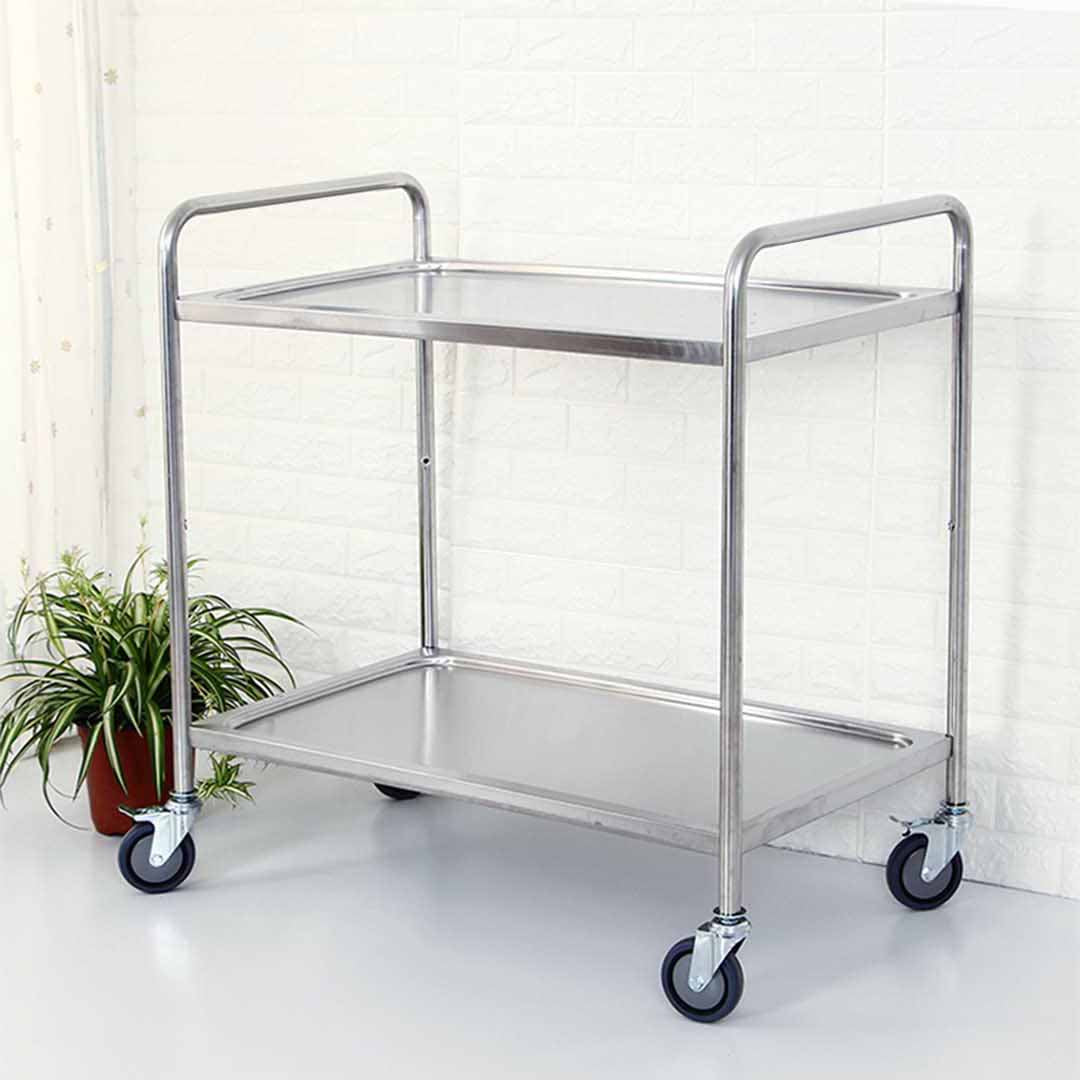 SOGA 2X 2 Tier 81x46x85cm Stainless Steel Kitchen Dining Food Cart Trolley Utility Round Small • LUZ-FoodCart1105X2
