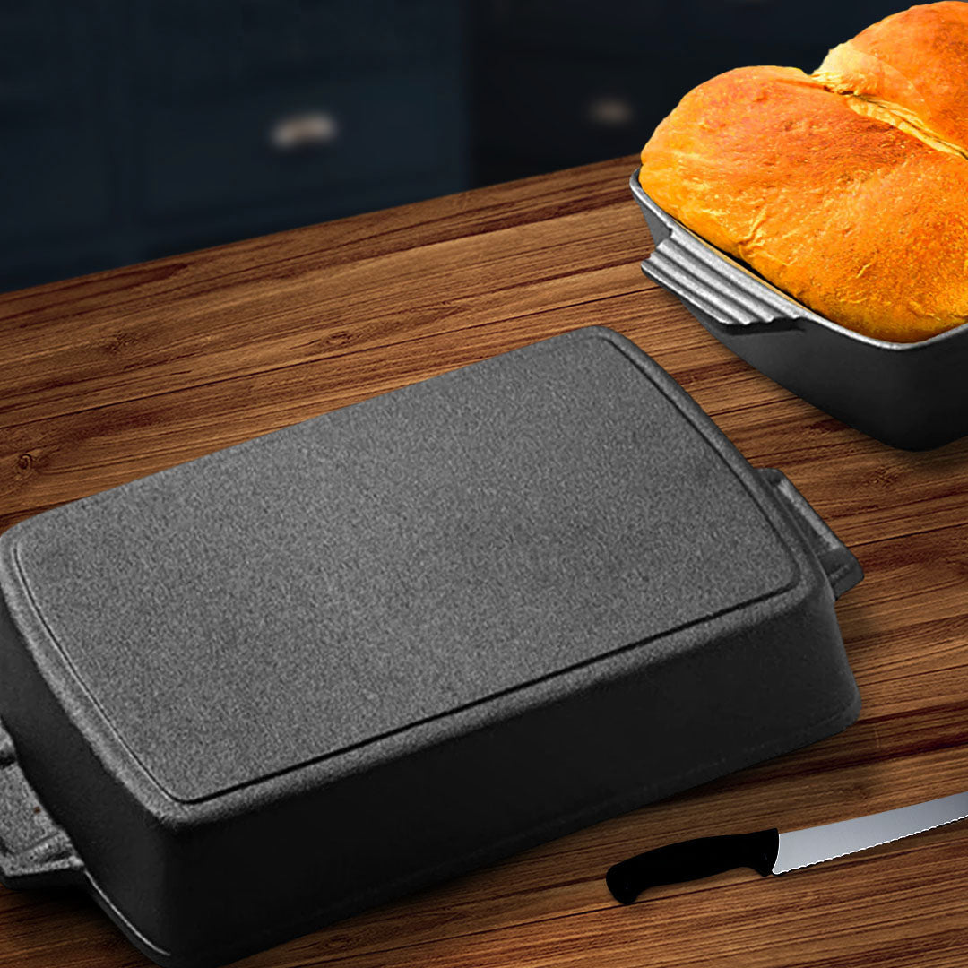 SOGA 2X 38cm Cast Iron Rectangle Bread Cake Baking Dish Lasagna Roasting Pan • LUZ-ZPai031BX2
