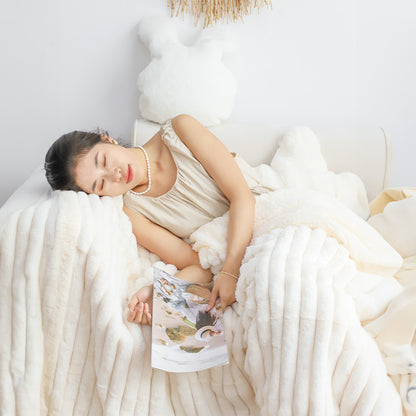 SOGA 2X 150x200cm Throw Blanket Pearl White Premium Milk Velvet Luxuriously Soft Cozy Bedding • LUZ-BlanketFur348X2