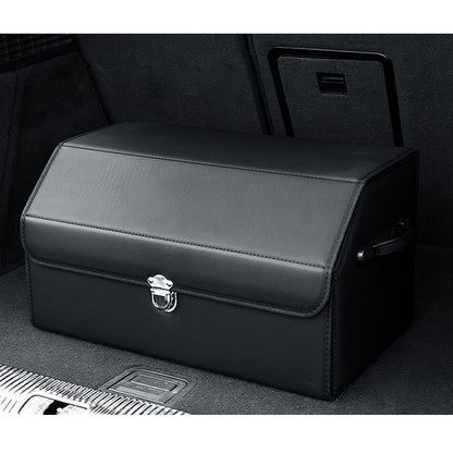SOGA Leather Car Boot Collapsible Foldable Trunk Cargo Organizer Portable Storage Box With Lock Black Medium • LUZ-StorageBLKV20Med