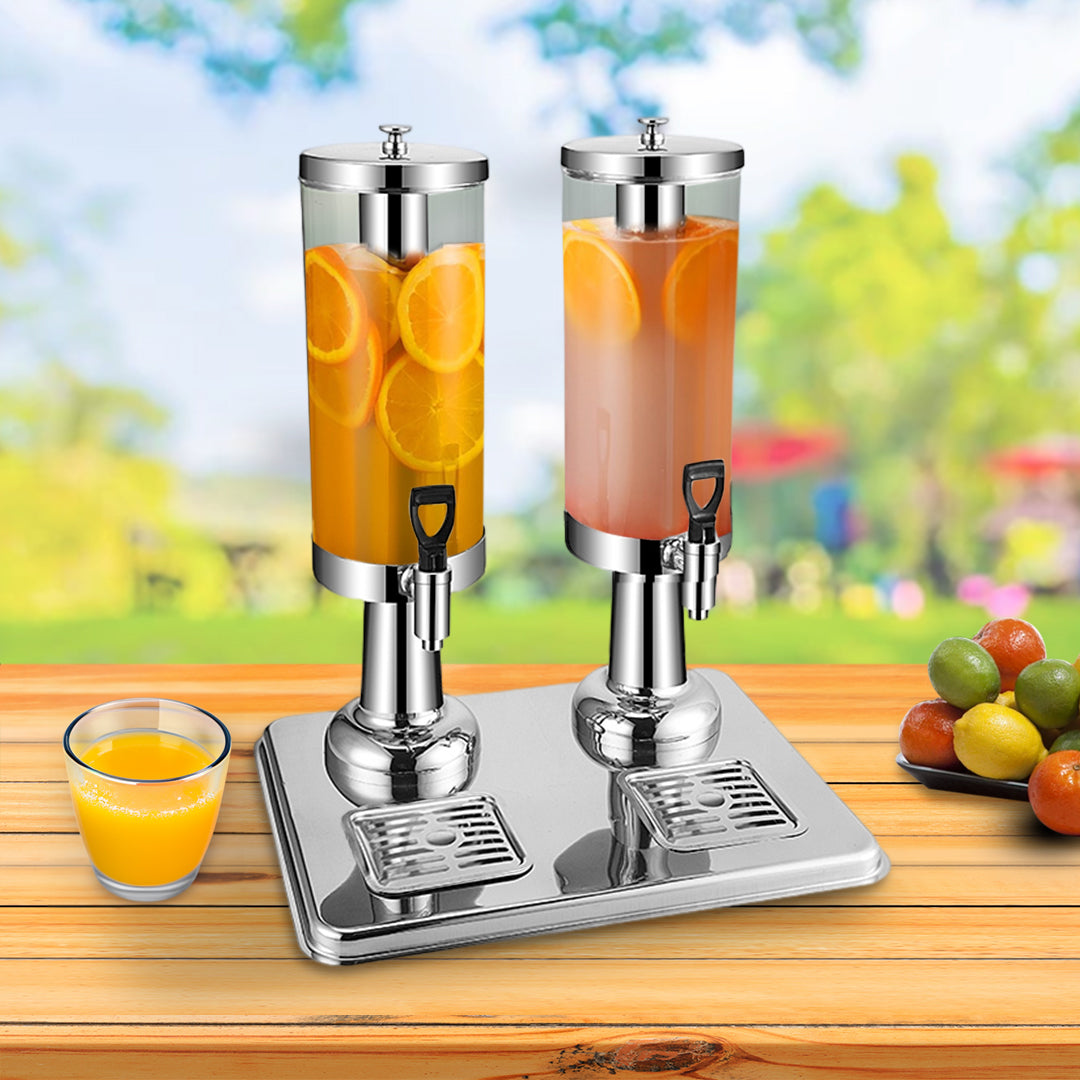 SOGA 6L Dual Silver Stainless Steel Beverage Dispenser Ice Cylinder Clear Juicer Hot Cold Water Jug • LUZ-VICDispenser5713