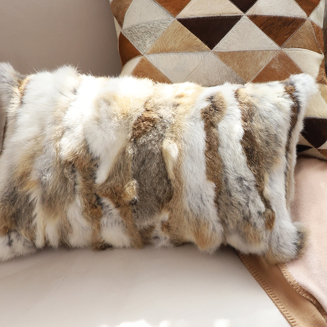 SOGA 2X 30cm Throw Pillow Coffee Rabbit Fur Lumbar Warm Cozy Decorative Cushion Home Decor • LUZ-FrenchCushion309X2
