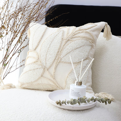 SOGA 2X 45cm Wabi-sabi Cream Flower Cover & Beige Velvet Leaf Ring Square Throw Pillow • LUZ-FrenchCushion232X2
