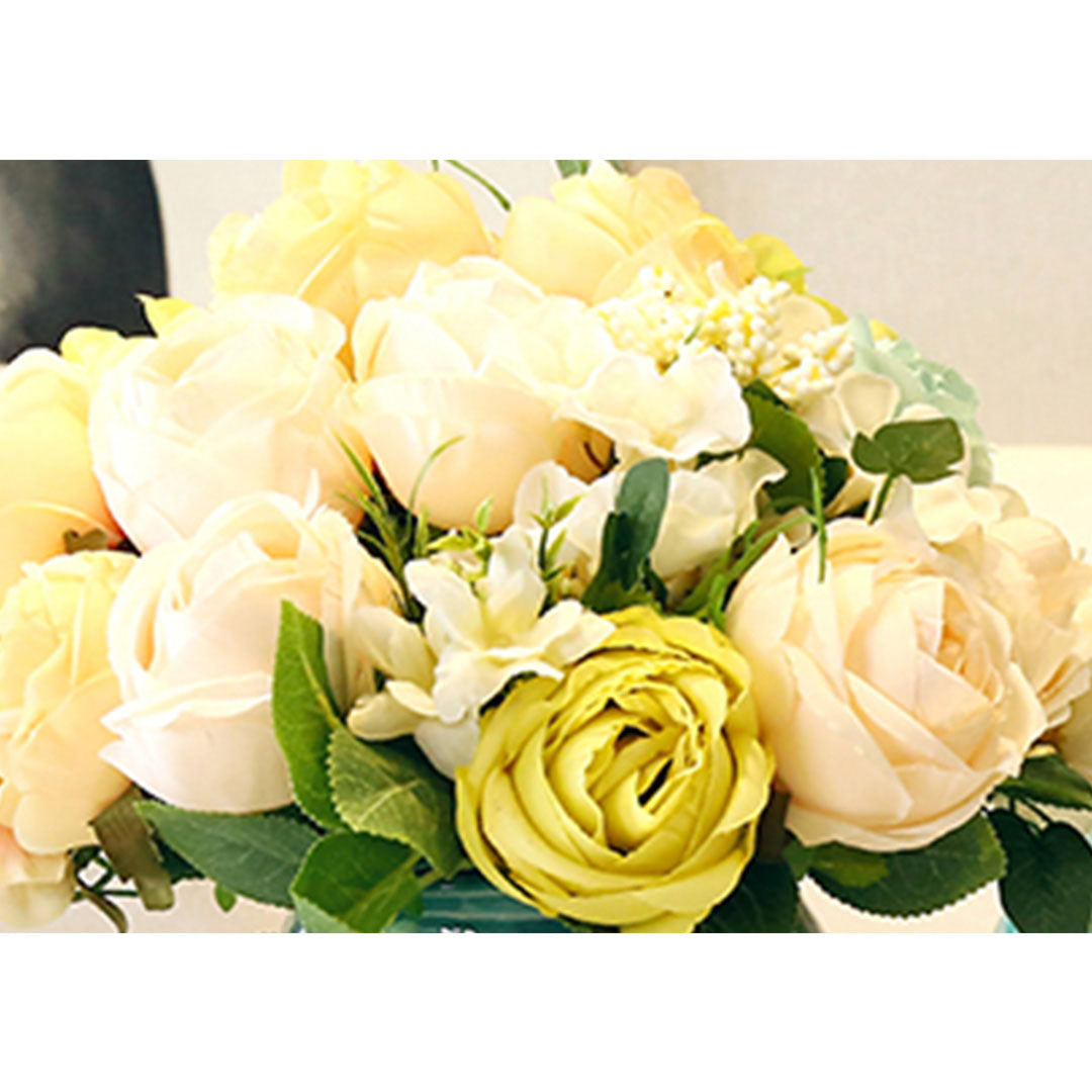 SOGA 3pcs Artificial Silk with 15 Heads Flower Fake Rose Bouquet Table Decor White • LUZ-AFlowerWhiteSet
