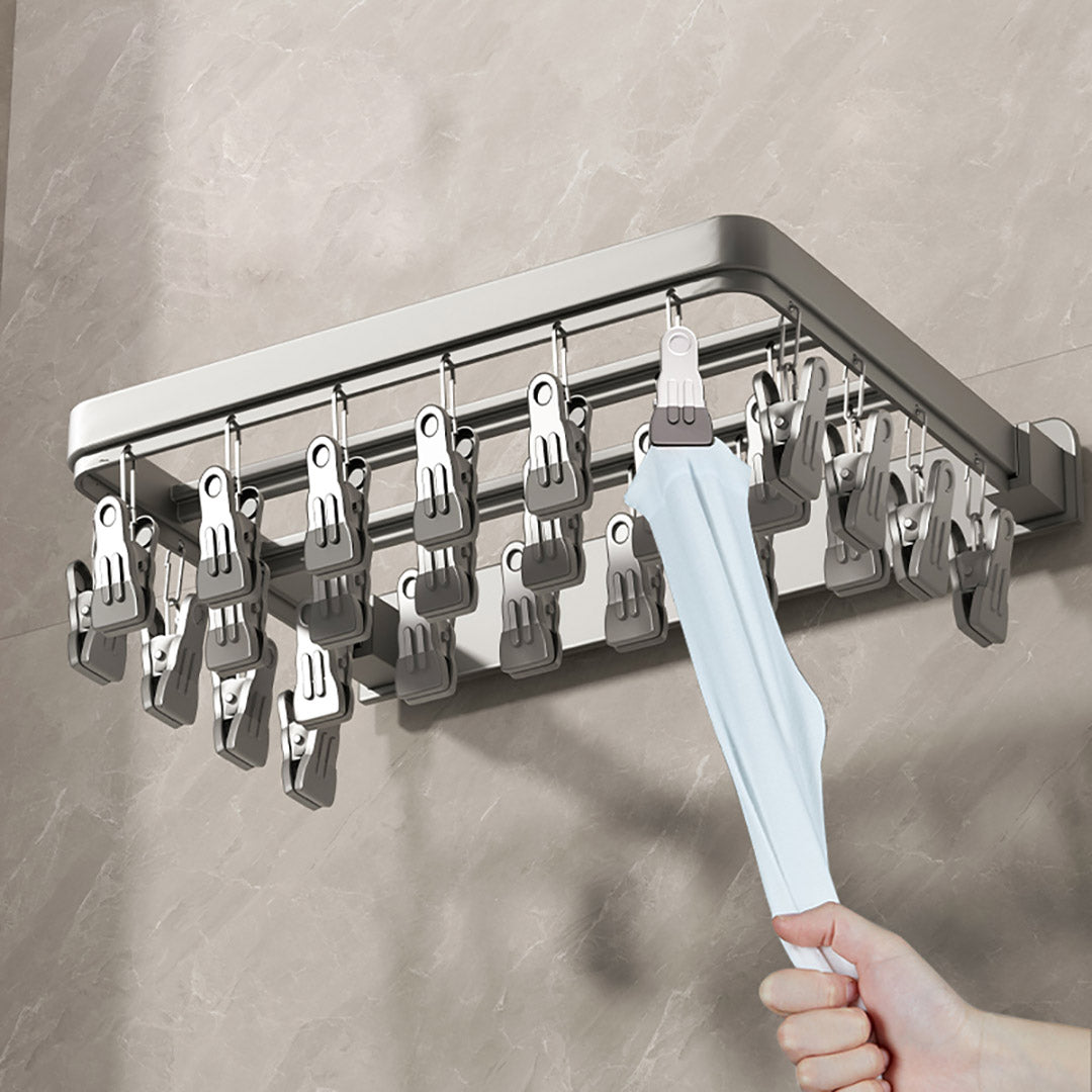 SOGA Wall-Mounted Clothes Hanger Multi-Clamp Laundry Drying Wall Rack • LUZ-TAN1046
