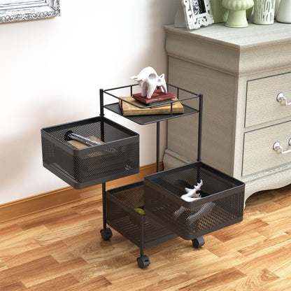 SOGA 3 Tier Steel Square Rotating Kitchen Cart Multi-Functional Shelves Portable Storage Organizer with Wheels • LUZ-KitchenXY019