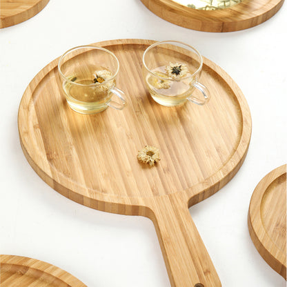 SOGA 2X 6inch Blonde Round Premium Wooden Serving Tray Board Paddle with Handle Home Decor • LUZ-WodE501X2