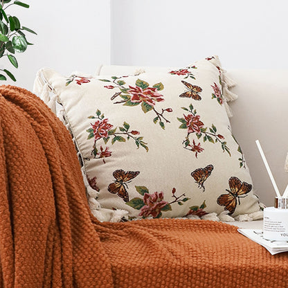 SOGA 45cm Creamy White French Vintage Butterfly Loves Flowers Tassel Throw Pillow • LUZ-FrenchCushion250