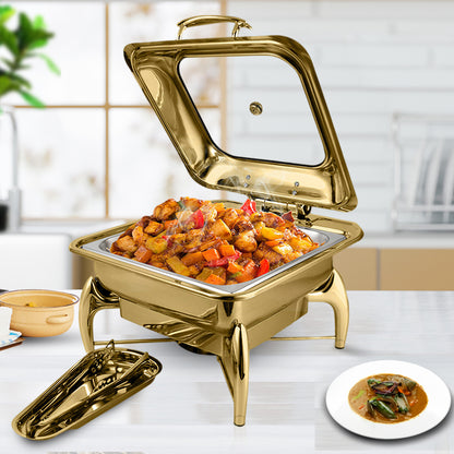 SOGA 2X Gold Plated Stainless Steel Square Chafing Dish Tray Buffet Cater Food Warmer Chafer with Top Lid • LUZ-ChafingDish294X2