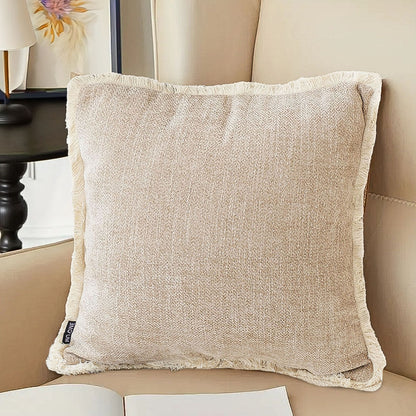 SOGA 2X 45cm Milk Coffee Home Aesthetic Chenille Texture Tassel Square Throw pillow • LUZ-FrenchCushion246X2
