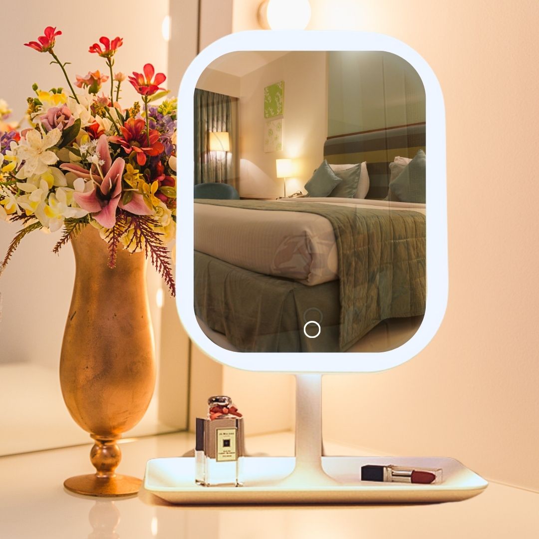 SOGA 26cm White Squared Smart LED Makeup Bedroom Table Vanity Mirror Tricolor  w/ 5x Magnification • LUZ-MirrorE9