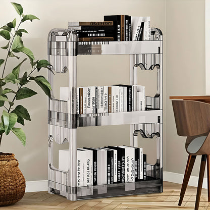 SOGA 2X 38x24cm Clear 3 Tier Bookshelf & Cosmetic Storage Organizer Trolley Rack • LUZ-BookSheClear3X2