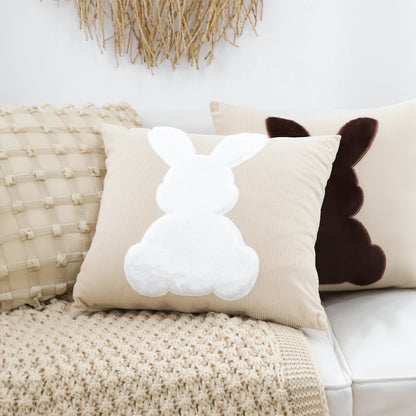 SOGA 2X 45cm Throw Pillow Light Tan Square Cushion with Soft White Rabbit Design Decorative Home Decor • LUZ-FrenchCushion282X2