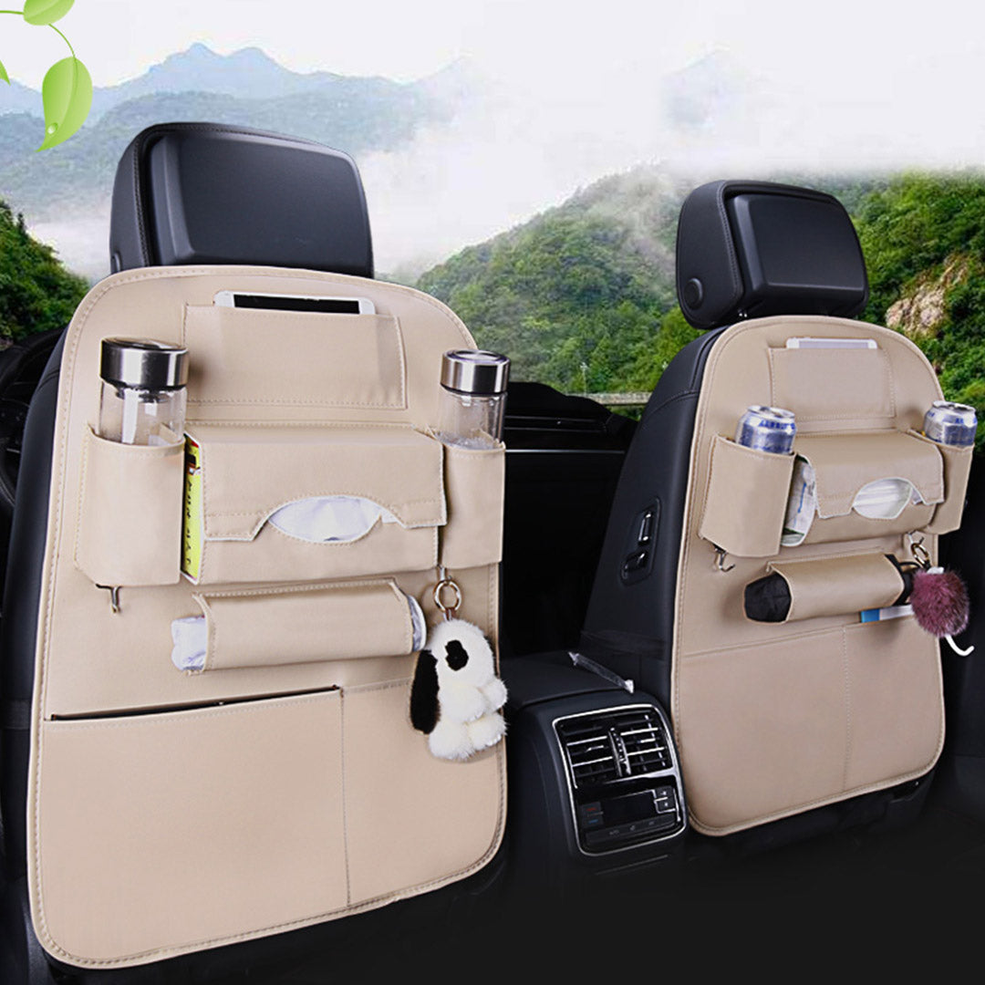 SOGA PVC Leather Car Back Seat Storage Bag Multi-Pocket Organizer Backseat and iPad Mini Holder White • LUZ-CarStorage1SeatBagWHT