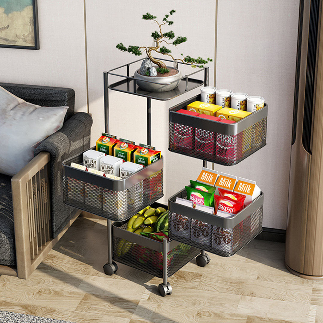 SOGA 2X 4 Tier Steel Square Rotating Kitchen Cart Multi-Functional Shelves Portable Storage Organizer with Wheels • LUZ-KitchenXY020X2