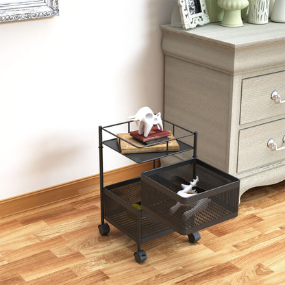 SOGA 2 Tier Steel Square Rotating Kitchen Cart Multi-Functional Shelves Portable Storage Organizer with Wheels • LUZ-KitchenXY018