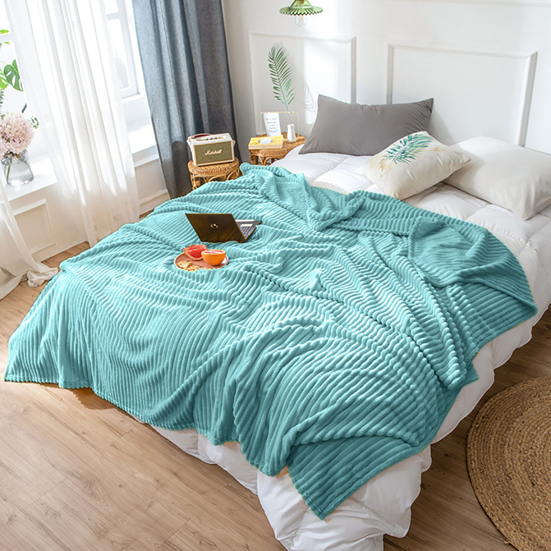 SOGA 2X Sky Blue Throw Blanket Warm Cozy Striped Pattern Thin Flannel Coverlet Fleece Bed Sofa Comforter • LUZ-Blanket315X2