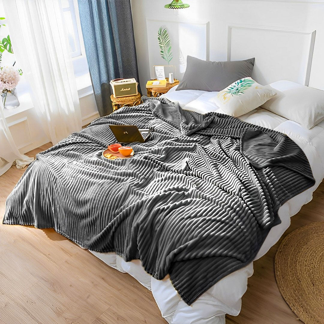 SOGA 2X GreyThrow Blanket Warm Cozy Striped Pattern Thin Flannel Coverlet Fleece Bed Sofa Comforter • LUZ-Blanket319X2