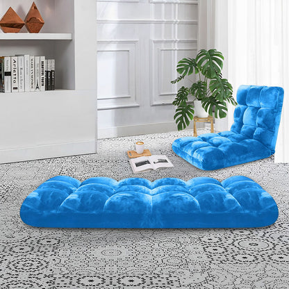 SOGA 4X Floor Recliner Folding Lounge Sofa Futon Couch Folding Chair Cushion Blue • LUZ-LoungeChairBlueX4