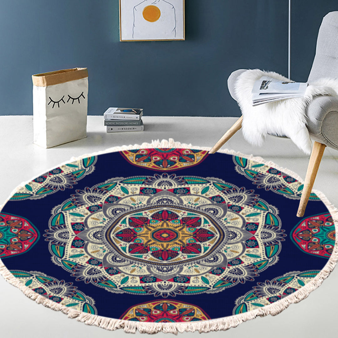 SOGA 2X 90cm Round Rug Bohemian Circle Area Rug with Bohemian Geometric Pattern, Anti-slip Doormat, Home Decor • LUZ-CarpetRAG6X2