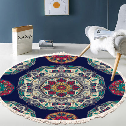 SOGA 2X 90cm Round Rug Bohemian Circle Area Rug with Bohemian Geometric Pattern, Anti-slip Doormat, Home Decor • LUZ-CarpetRAG6X2