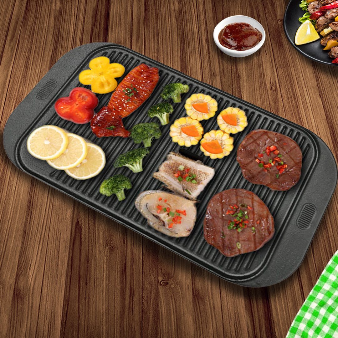 SOGA 2X 47cm Cast Iron Ridged Griddle Hot Plate Grill Pan BBQ Stovetop • LUZ-ZPaiA7X2