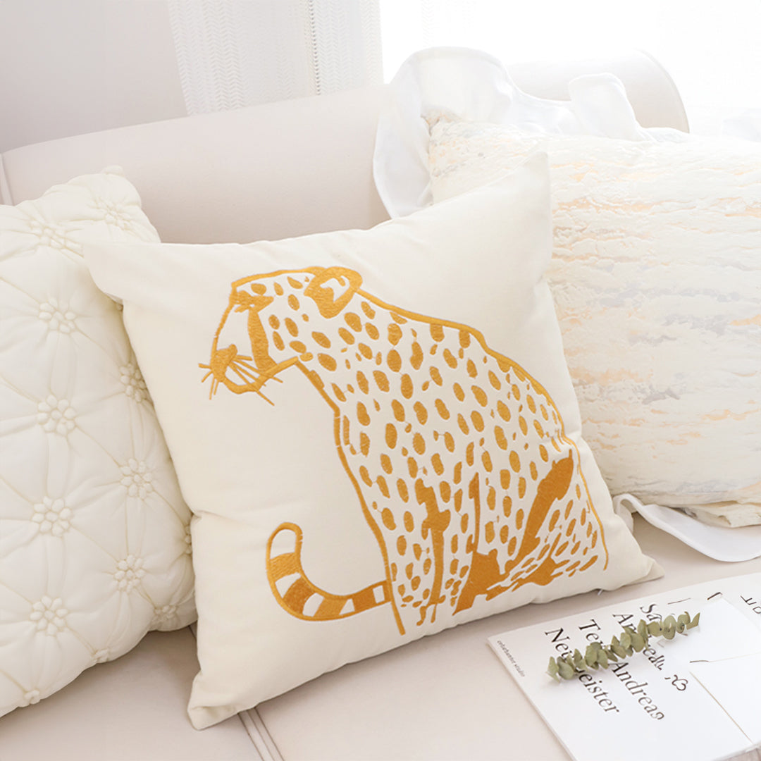 SOGA 45cm Throw Pillow White Light Luxury with Golden Leopard Design Decorative Square Cushion Home Decor • LUZ-FrenchCushion276