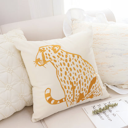 SOGA 45cm Throw Pillow White Light Luxury with Golden Leopard Design Decorative Square Cushion Home Decor • LUZ-FrenchCushion276
