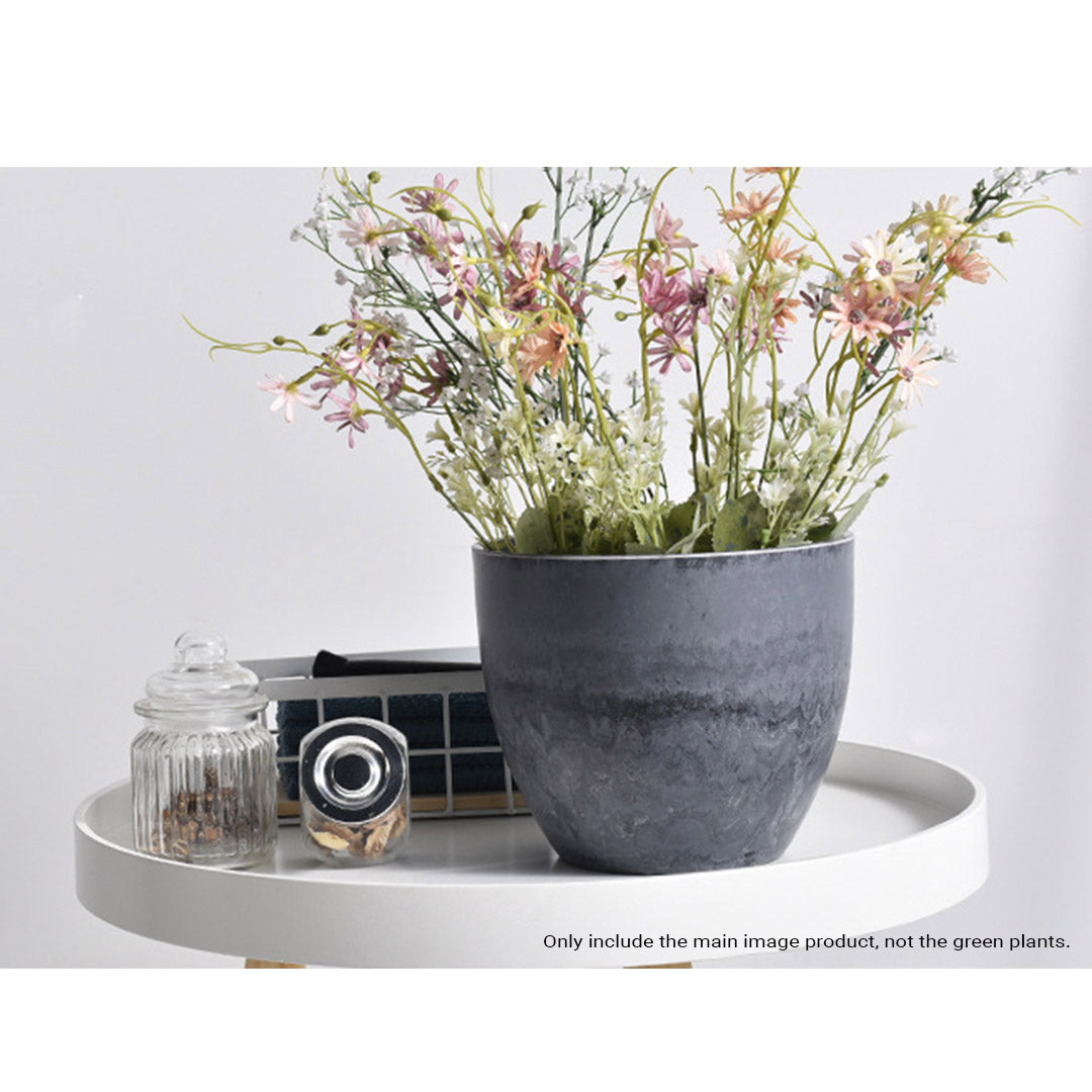 SOGA 2X 32cm Weathered Grey Round Resin Plant Flower Pot in Cement Pattern Planter Cachepot for Indoor Home Office • LUZ-FPotA3739X2