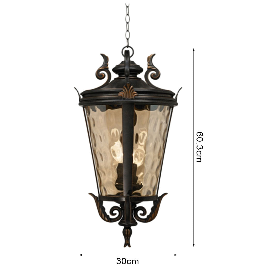 Vintage Lamp 4X 60.3cm Aluminum & Glass Lantern Elegant Chandelier Style Classic Hanging Light Antique-Inspired Design • LUZ-Lamp584HangMedX4
