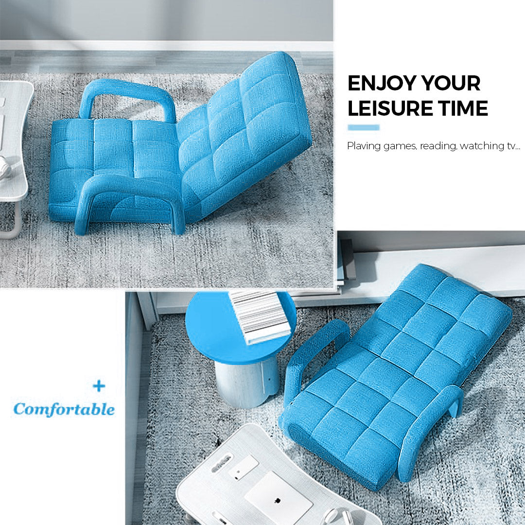 SOGA 2X Foldable Lounge Cushion Adjustable Floor Lazy Recliner Chair with Armrest Blue • LUZ-LoungeArmBlueX2