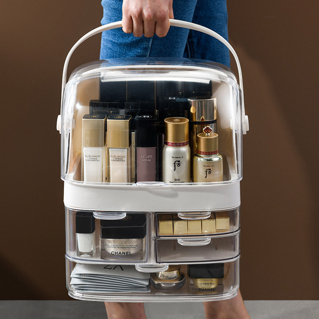 SOGA 3 Tier White Countertop Makeup Cosmetic Storage Organiser Skincare Holder Jewelry Storage Box with Handle • LUZ-BathC103