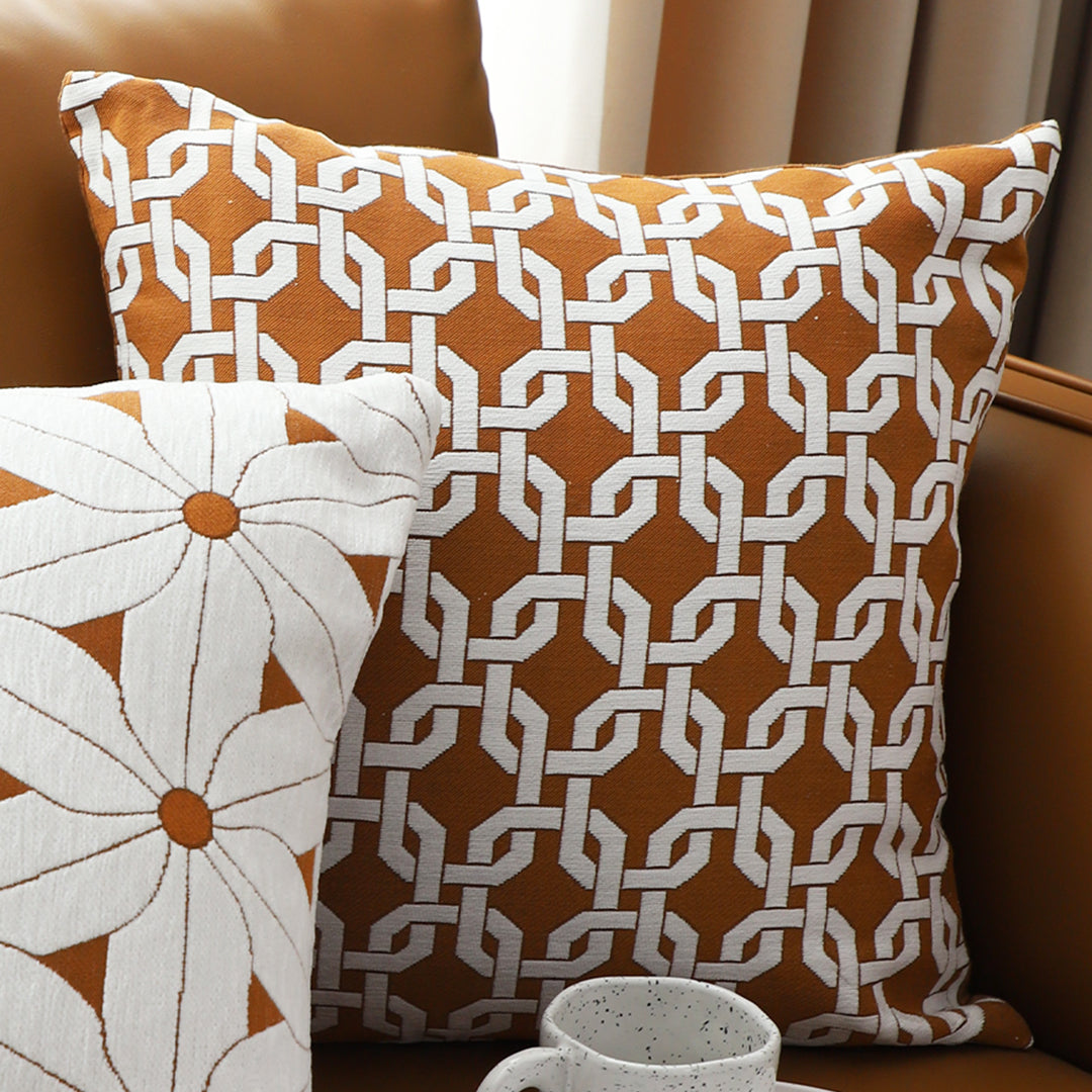 SOGA 2X 50cm Brown Checkered Chain Jacquard Square Pillow Decorative Cushion for Home Decor • LUZ-FrenchCushion334X2