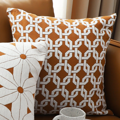 SOGA 2X 50cm Brown Checkered Chain Jacquard Square Pillow Decorative Cushion for Home Decor • LUZ-FrenchCushion334X2