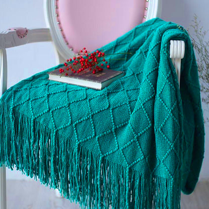 SOGA 2X Teal Diamond Pattern Knitted Throw Blanket Warm Cozy Woven Cover Couch Bed Sofa Home Decor with Tassels • LUZ-Blanket923X2