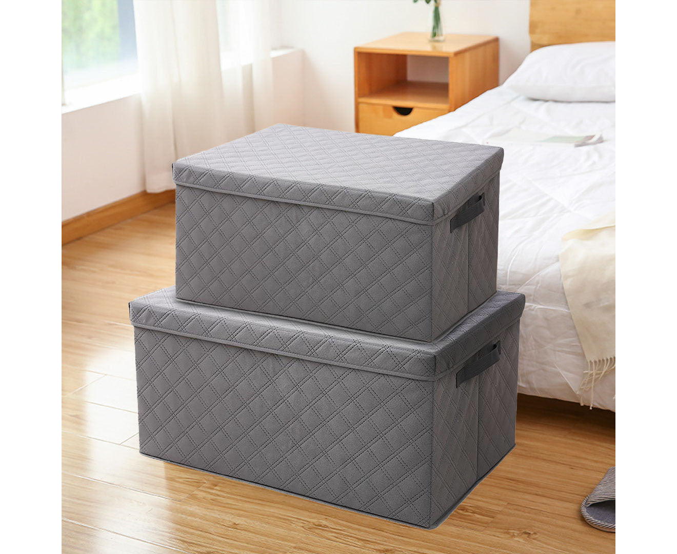 SOGA 2X Extra Large Grey Non-Woven Diamond Quilt Grid Fabric Storage/Organizer Box • LUZ-SBox044X2