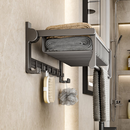 SOGA 61cm Gray Wall-Mounted Double Pole Towel Holder Bathroom Organiser Rail Hanger with Hooks • LUZ-TAN1016