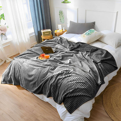 SOGA GreyThrow Blanket Warm Cozy Striped Pattern Thin Flannel Coverlet Fleece Bed Sofa Comforter • LUZ-Blanket319