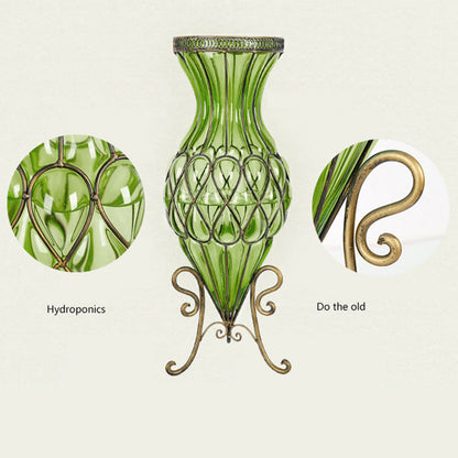 SOGA 67cm Green Glass Tall Floor Vase with 10pcs White Artificial Fake Flower Set • LUZ-Vase0053GreenwWhiteF10