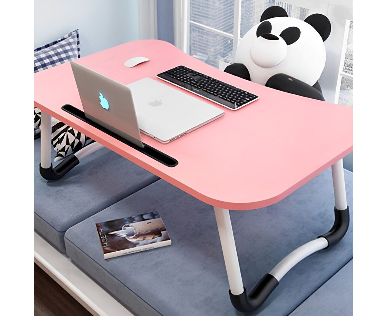 SOGA 2X Pink Portable Bed Table Adjustable Foldable Bed Sofa Study Table Laptop Mini Desk with Notebook Stand Card Slot Holder Home Decor • LUZ-BedTableG44X2