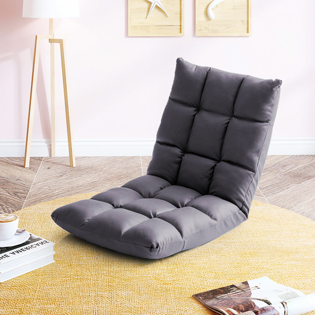 SOGA Grey Lounge Floor Recliner Adjustable Gaming Sofa Bed Foldable Indoor Outdoor Backrest Seat Home Office Decor • LUZ-LoungeD1459