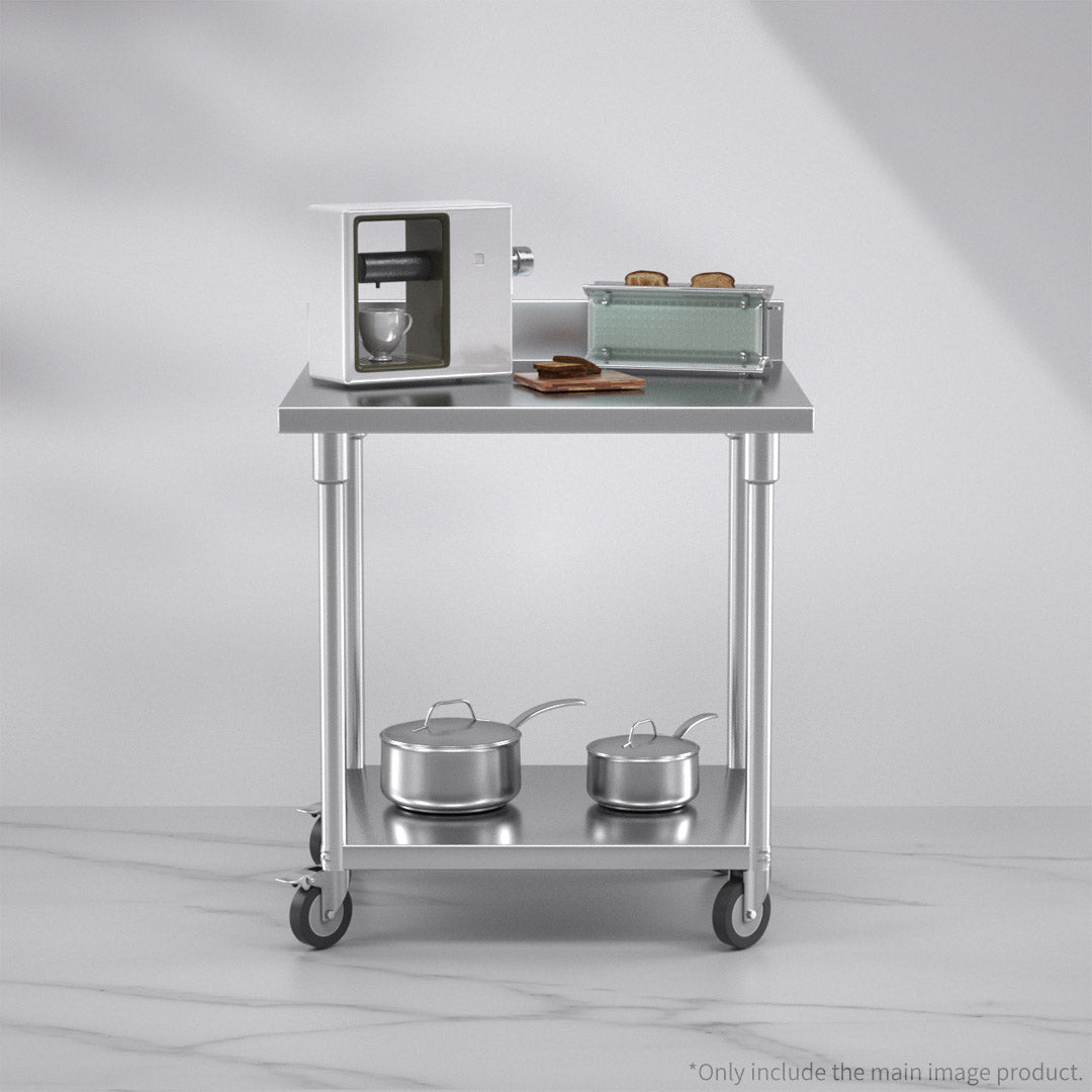 SOGA 80cm Commercial Catering Kitchen Stainless Steel Prep Work Bench Table with Backsplash and Caster Wheels • LUZ-WorkBenchSS800180CM