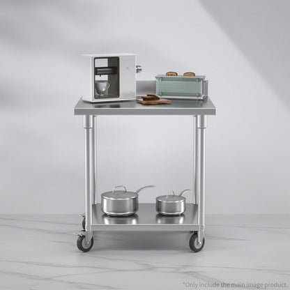 SOGA 80cm Commercial Catering Kitchen Stainless Steel Prep Work Bench Table with Backsplash and Caster Wheels • LUZ-WorkBenchSS800180CM