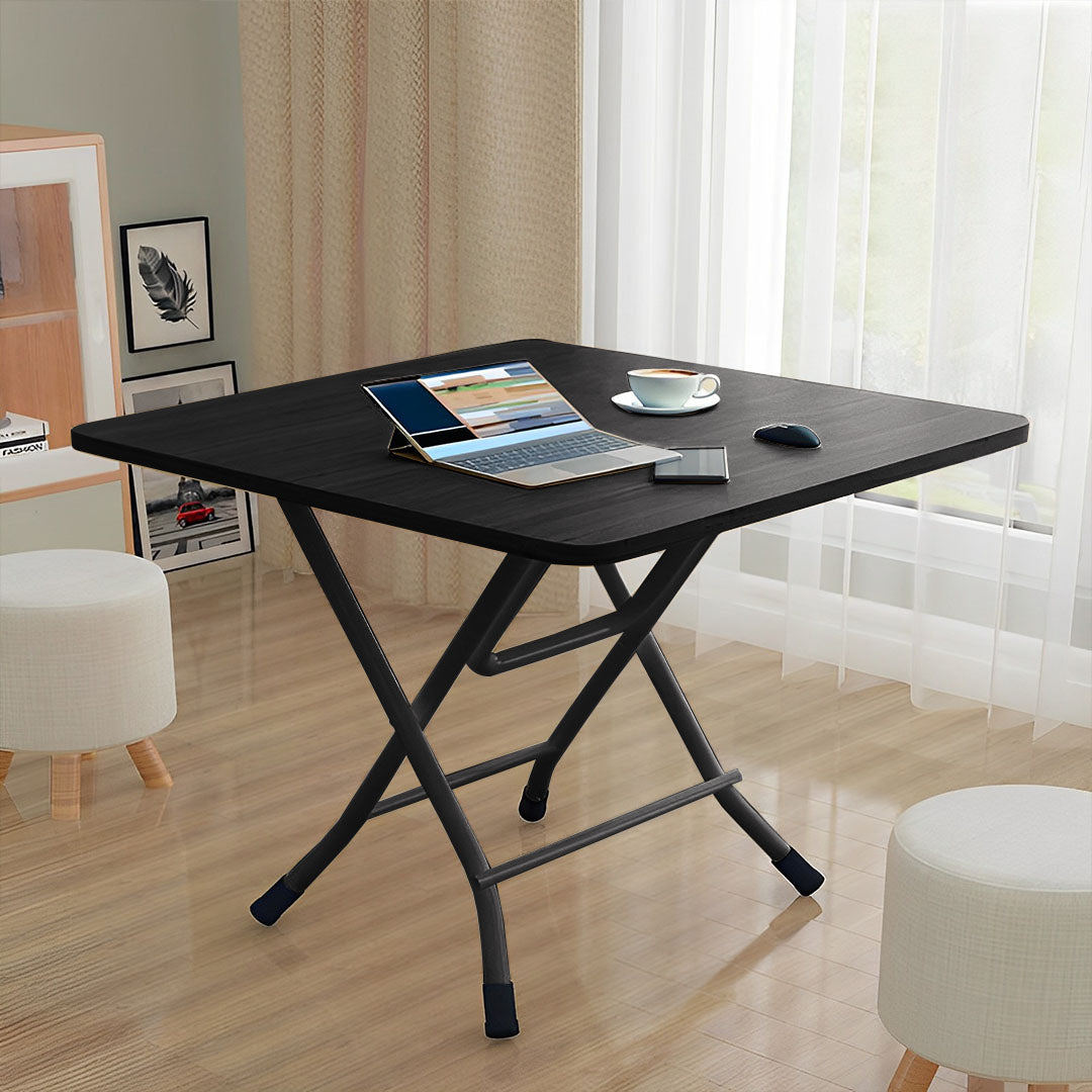 SOGA Black Dining Table Portable Square Surface Space Saving Folding Desk with Lacquered Legs Home Decor • LUZ-Table1205AA