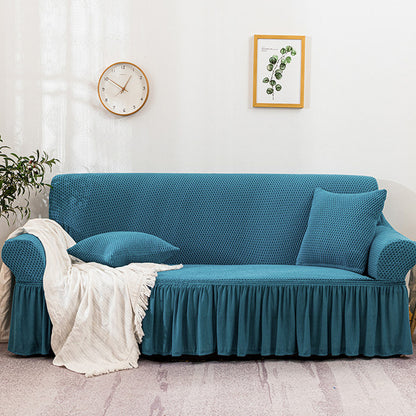 SOGA 4-Seater Blue Sofa Cover with Ruffled Skirt Couch Protector High Stretch Lounge Slipcover Home Decor • LUZ-SofaCov17