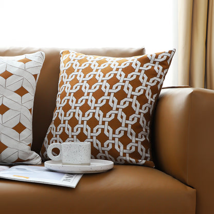 SOGA 45cm Brown Checkered Chain Jacquard Square Pillow Decorative Cushion for Living Room • LUZ-FrenchCushion286