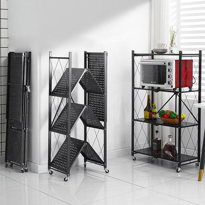 SOGA 2X 4 Tier Steel Black Foldable Kitchen Cart Multi-Functional Shelves Portable Storage Organizer with Wheels • LUZ-KitchenXY002X2